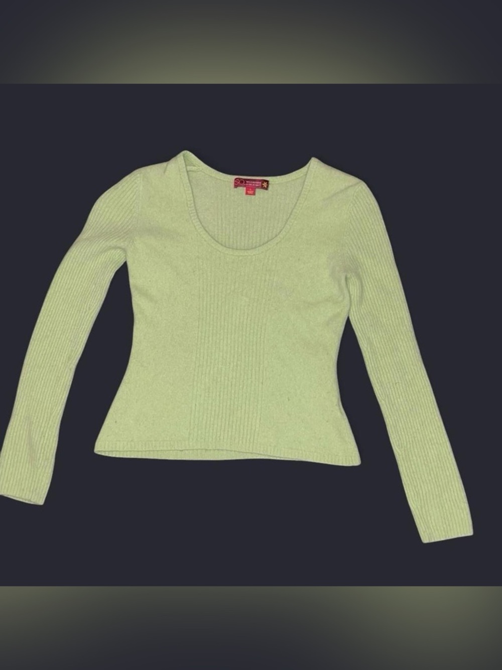 SO Light Green Ribbed Long-Sleeve Scoop Neck Top